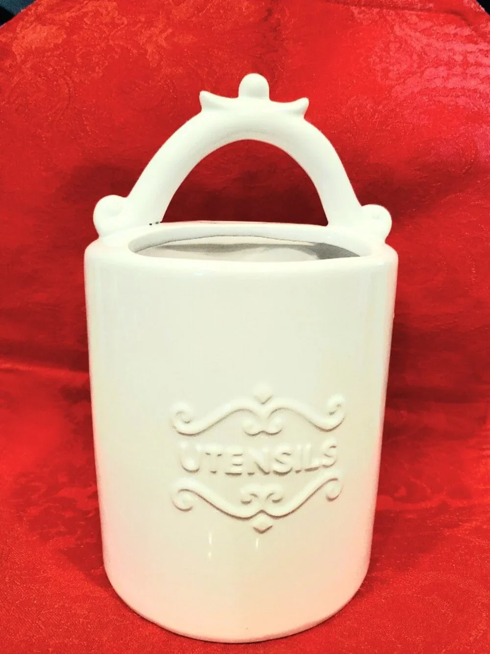 Buttermilk Home & Kitchen White Ceramic Cylinder Utensil Holder Solid White